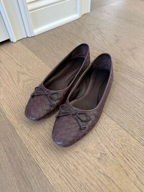 Schutz Arissa Woven Leather Ballet Flats Brown Square Toe Size 8.5